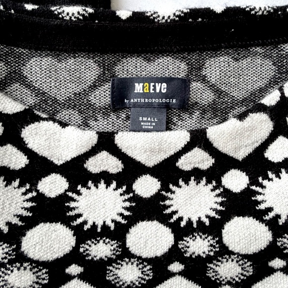 Maeve Anthropologie Sweater Black & White Heart Sz S Sunshine in My Heart - Picture 13 of 16